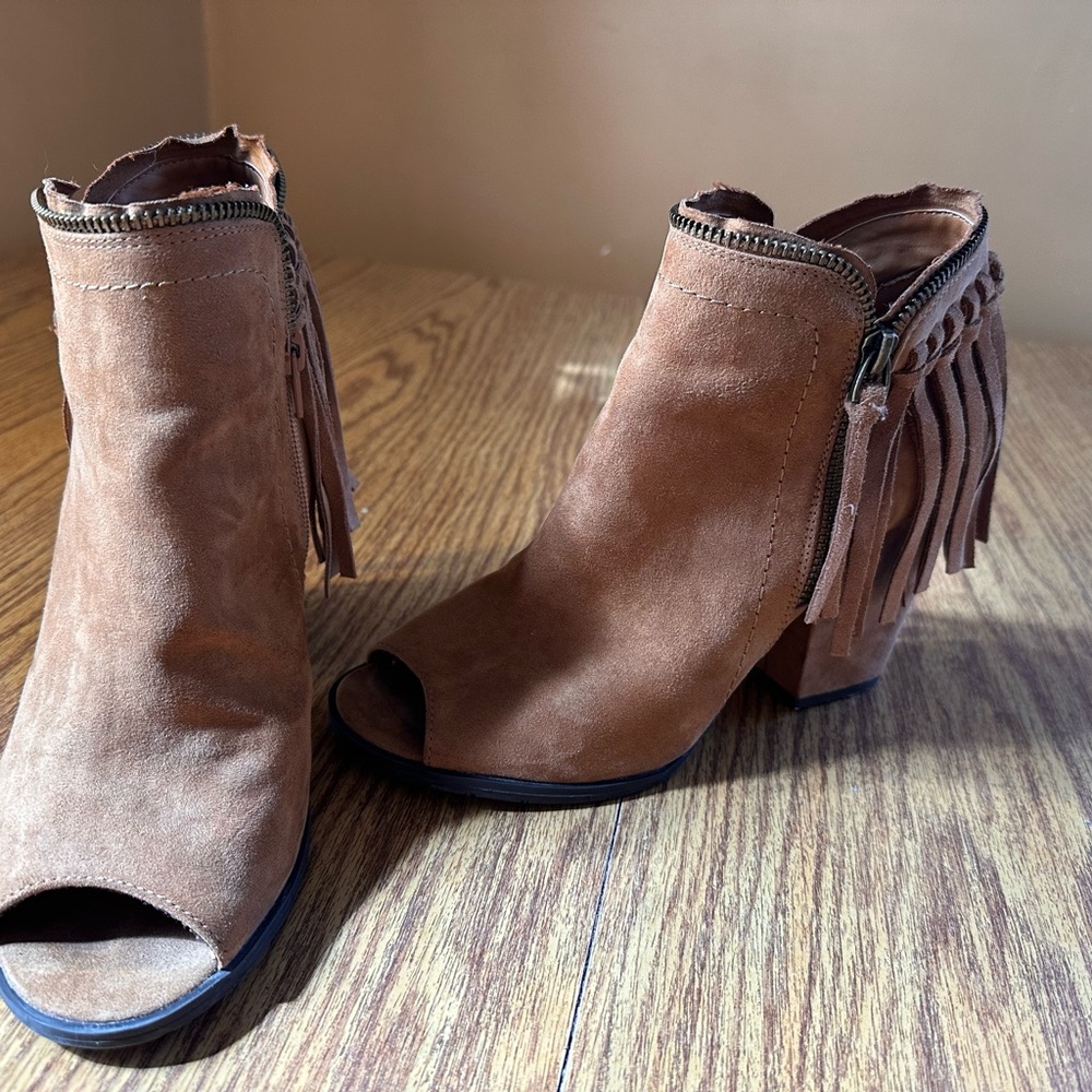 DV by Dolce Vita Tan Suede Fringe Heeled Boots - Picture 15 of 16